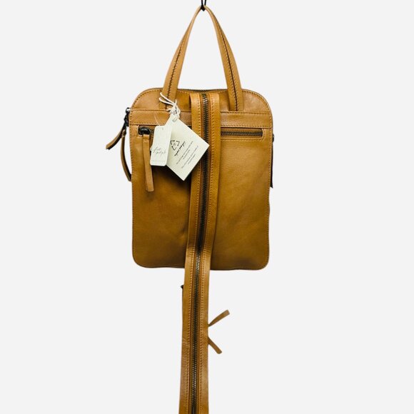 NWT Free People Break of Dawn 100% Leather Backpack Cognac Tan Tooled Sun - Picture 2 of 12